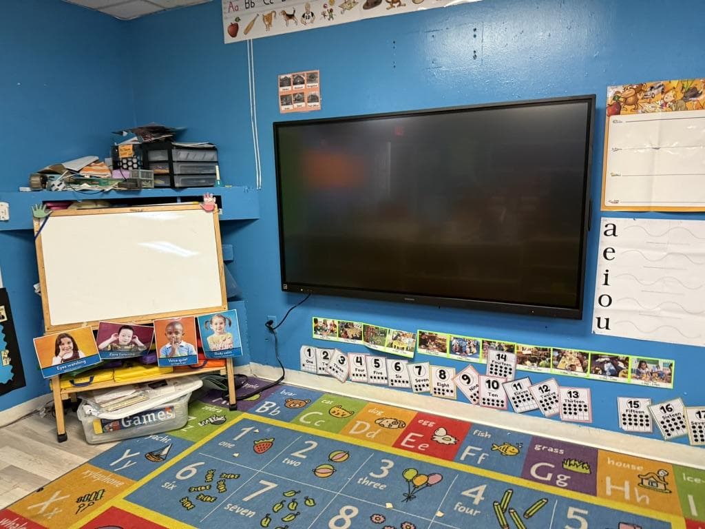 Completed wall-mounted interactive display in Page Academy classroom