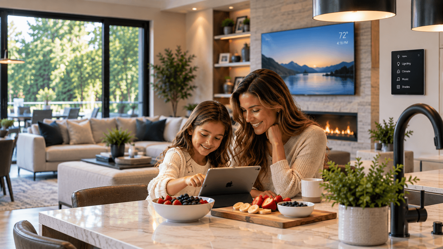 Family enjoying an integrated smart home environment