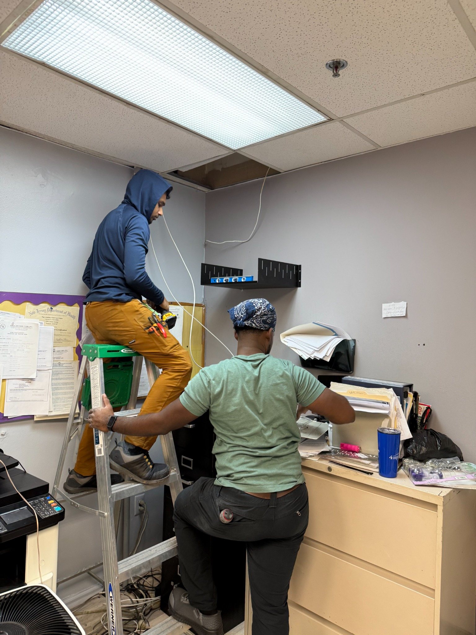 GateTek technicians working during the Page Academy classroom technology installation